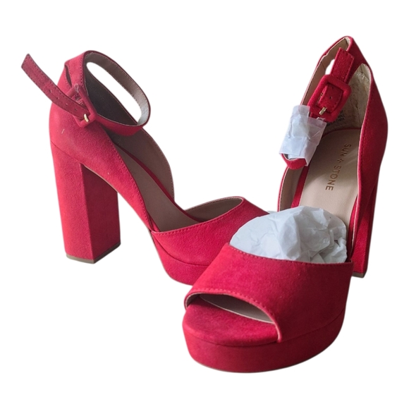 🎁Sun + Stone Red Platform Heels with Block Heel Size 9M - Picture 4 of 7